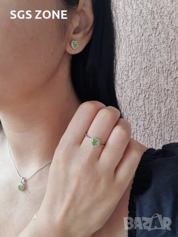 Сребърни обеци с естествен топаз, цитрин и перидот. Сърце, снимка 3 - Обеци - 52278320