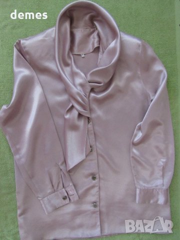  Дамска блуза сатен цвят пепел от рози, размер XL, снимка 2 - Блузи с дълъг ръкав и пуловери - 34095522