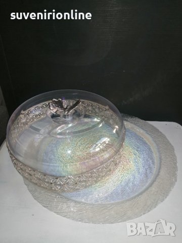 Стъклен поднос за торта/кекс с капак