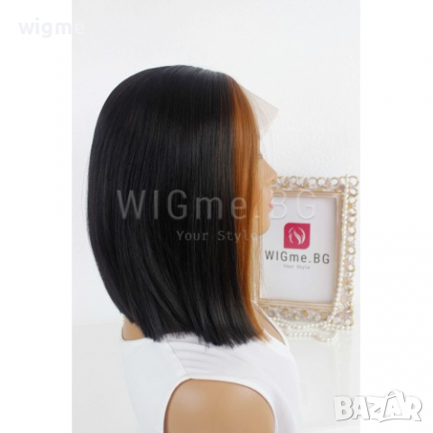 Къса права черна лейс фронт перука Лина с кестеняви кичури, снимка 5 - Аксесоари за коса - 36570741