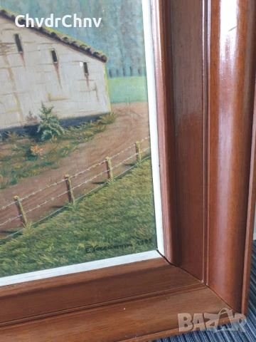 76х56см ферма/голяма картина масло върху платно/къща-хора-кладенец/дървена рамка, снимка 8 - Картини - 50896410