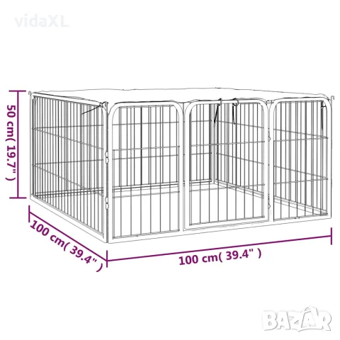 vidaXL Заграждение за куче 4 панела черно 100x50 см прахово боядисано, снимка 5 - За кучета - 56146339