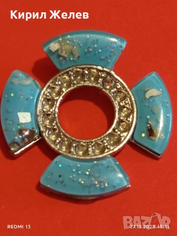 Колие МОРАНО с тюркоазени детайли и сребрист метален елемент с кристали 52175, снимка 4 - Колиета, медальони, синджири - 52562517