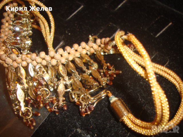 БОГАТО УКРАСЕНА ЗЛАТИСТА с КРАСИВИ ФАСЕТИРАНИ КРИСТАЛИ КАМЪНИ ВИНТИДЖ ОГЪРЛИЦА 14200, снимка 14 - Колиета, медальони, синджири - 30625579
