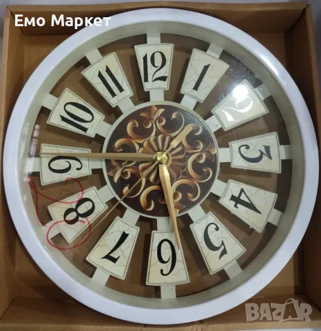 Стенен дървен часовник, 25 см, бял и кафяв, снимка 4 - Стенни часовници - 48917269