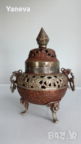 Тибетска , антична кадилница (съд за тамян), изработена от мед и месинг. , снимка 4 - Декорация за дома - 54151355