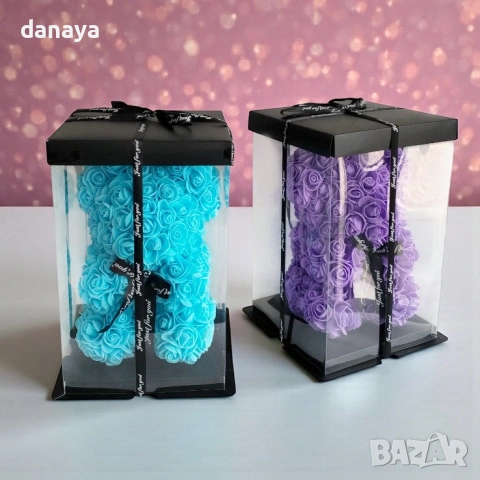 6377 Романтичен подарък Мече от рози в кутия, 22 см, снимка 2 - Декорация за дома - 53294036