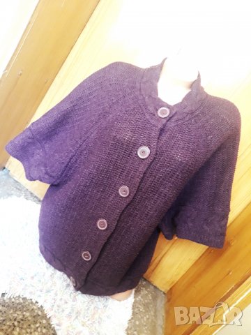 Тъмно лилава дебела жилетка тип прилеп плетиво ХЛ