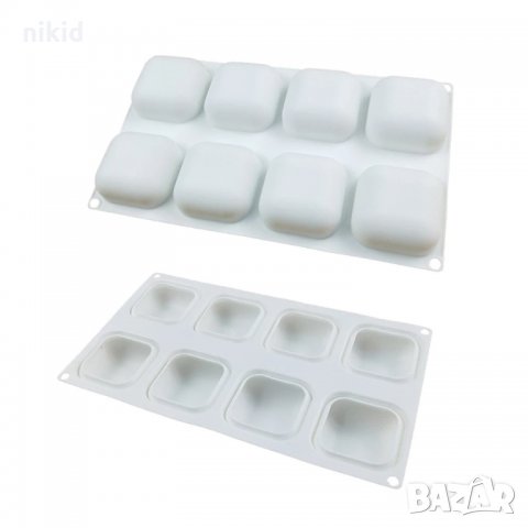 8 заоблени квадрати квадрат силиконов молд форма мус десерти гипс сапун, снимка 6 - Форми - 33754224