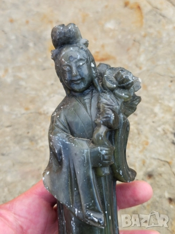 Статуетка Гуанин от камък Нефрит Азия , снимка 3 - Статуетки - 52005189