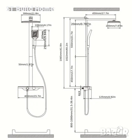 🛁 Стенна Душ Система с Двойни Глави – Съвременен Черен Дизайн 🛁, снимка 10 - Душове - 51869523