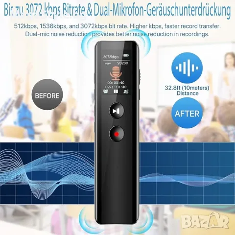128GB цифров гласов рекордер с възпроизвеждане,MP3 плейър, снимка 4 - Други - 55749552