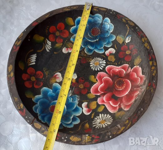 Дървени купа копанка скандинавска, с цветя и чиния, дървена декорация, , снимка 3 - Антикварни и старинни предмети - 35524912