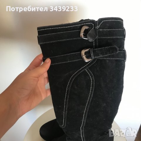 Дамски черни велурени ботуши на платформа 39, снимка 2 - Дамски ботуши - 38021044