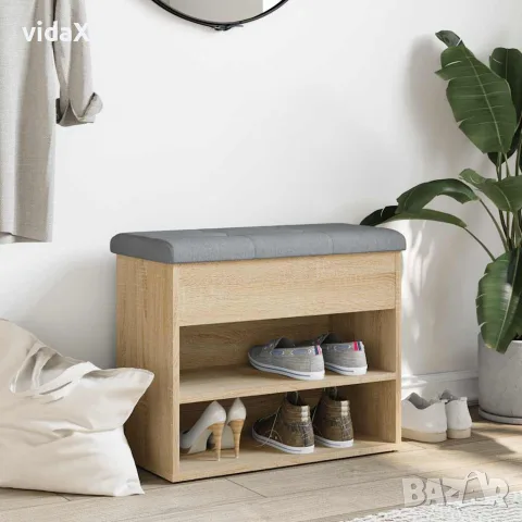 vidaXL Пейка за обувки, сонома дъб, 62x32x50 см, инженерно дърво, снимка 3 - Маси - 56148101