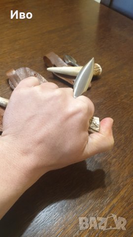 Нож острие кожа сребърна монета еленов рог, снимка 2 - Ножове - 31822909