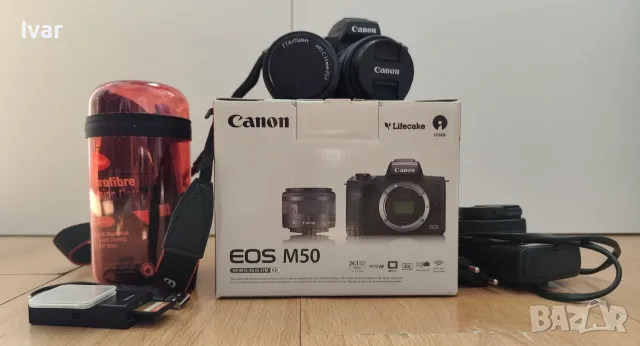 Canon EOS M50 + 2 обектива + аксесоари, снимка 2 - Фотоапарати - 55708465