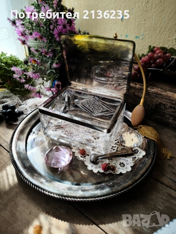 Кристална кутия със сребърен капак 925, снимка 3 - Антикварни и старинни предмети - 51862370