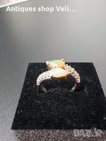 Сребъреб пръстен с етиопски опали и топази №8120 