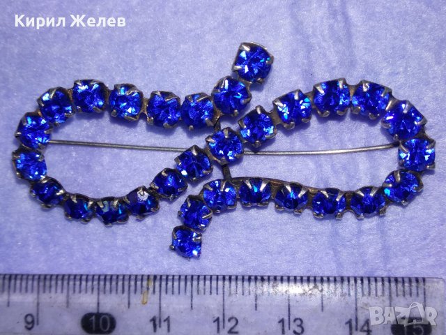 ДЕБЕЛО ПОСРЕБРЕНА МЕДНА СТАРИННА СКЪПОЦЕННА РЕТРО АРТ НУВО БРОШКА с ИСКРЯЩ СИН ЦИРКОНИЙ 40113, снимка 14 - Антикварни и старинни предмети - 42613640