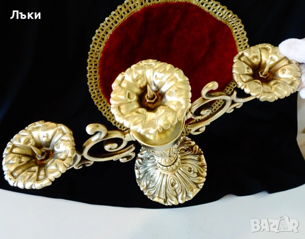 Бронзов свещник,троен свещник,барок 2.8 кг., снимка 7 - Антикварни и старинни предмети - 54271714
