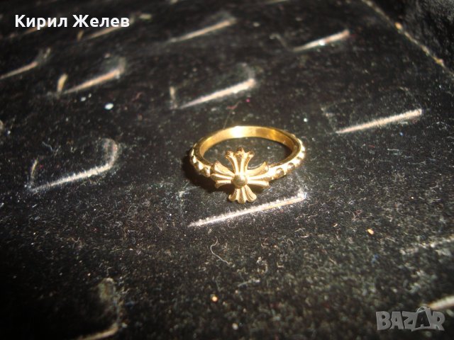 КРЪСТОВИДЕН ПОЗЛАТЕН СТОМАНЕН МОДЕН АРТ ПРЪСТЕН 24990, снимка 6 - Пръстени - 34529373