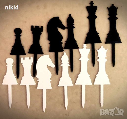 Шах шахматни фигурки пластмасови топери украса за торта мъфини декор сет