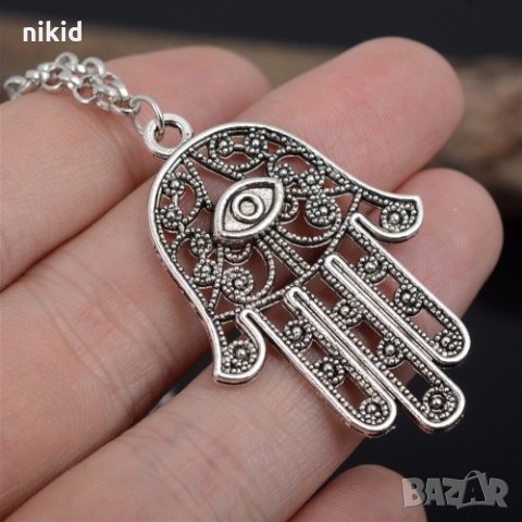 сребристо колие с хамса ръката на Фатима, снимка 2 - Форми - 29971675
