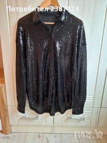 Черна дамска риза с паети  