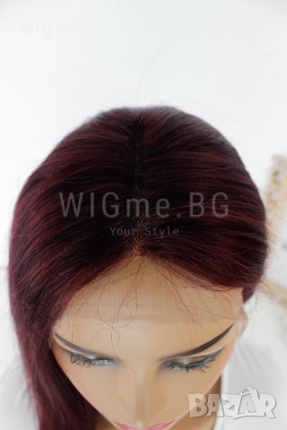 Дълга перука от ЕСТЕСТВЕН косъм цвят бордо Стефани, снимка 7 - Аксесоари за коса - 37797642