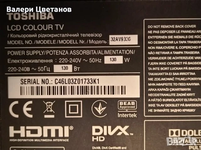 телевизор TOSHIBA 32AV933G на части, снимка 2 - Телевизори - 51404523