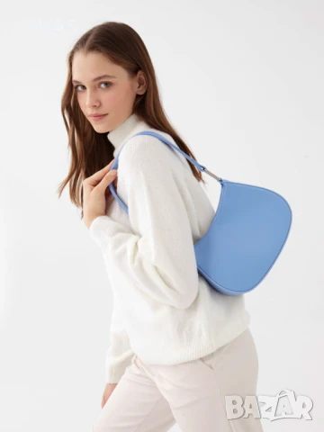 Нова дамска чанта за рамо тип багета Синя