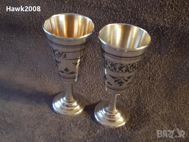 Сребърни сребро с позлата и ниело чифт руски перфектни чашки чаша, снимка 8 - Антикварни и старинни предмети - 39567516