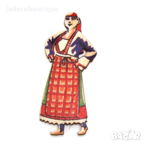 Дървен елемент Родопчанка Момиче в народна носия скрапбук декупаж