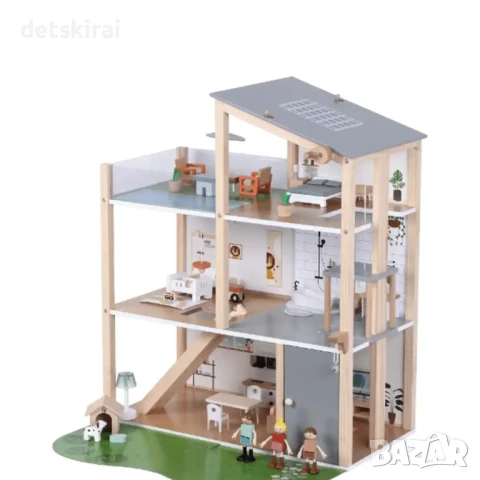 Огромна дървена къща за кукли PLAYLAND XXL, снимка 4 - Кукли - 51309317