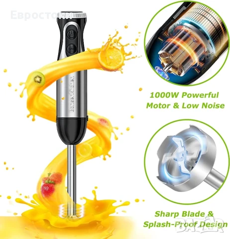 Ръчен блендер Bonsenkitchen от неръждаема стомана, 4-в-1 блендер 1000 W, 20 регулируеми скорости, снимка 7 - Блендери - 50703865