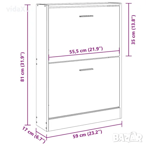 vidaXL Шкаф за обувки, бял, 59x17x81 см, инженерно дърво, снимка 9 - Шкафове - 56147100