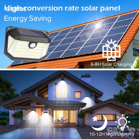 Соларни външни лампи със сензор за движение Lenlun, 230 LED, 3 режима, IP65, 6 броя, снимка 2 - Соларни лампи - 49111863