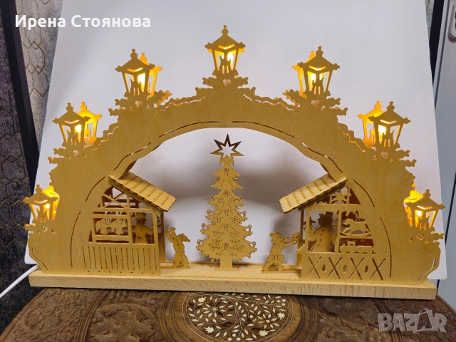Немска коледна арка със 7 светлинни лампи, дърво в естествен цвят. Производител Erzgebirgskunst, снимка 17 - Декорация за дома - 54344188