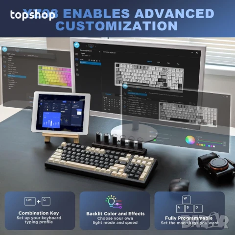 НОВА, ТЕСТВАНА YUNZII YZ98 Gasket механична клавиатура, 99 клавиша, BT5.0/2.4G/USB-C безжична..., снимка 3 - Клавиатури и мишки - 50578811