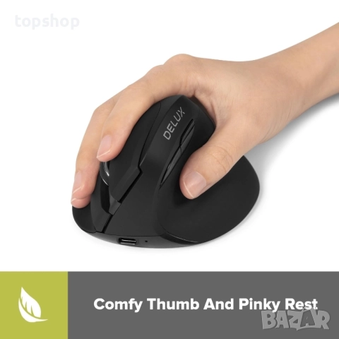 Чисто нова безжична вертикална мишка DeLUX, малка, презареждаща се, безшумна ергономична мишка ..., снимка 6 - Клавиатури и мишки - 51628780