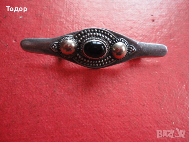 Уникална сребърна златна брошка с камък , снимка 7 - Колиета, медальони, синджири - 54080904