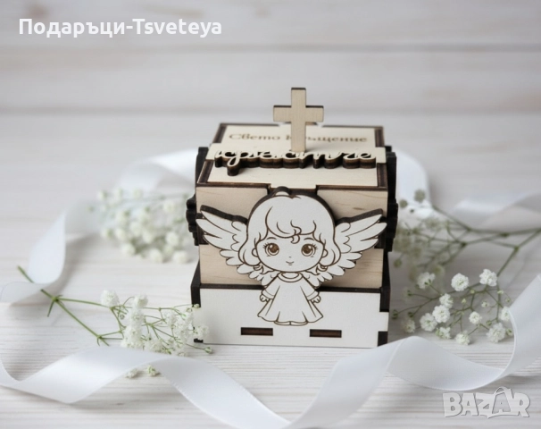 Дървена кутия за кръстче и косичка
