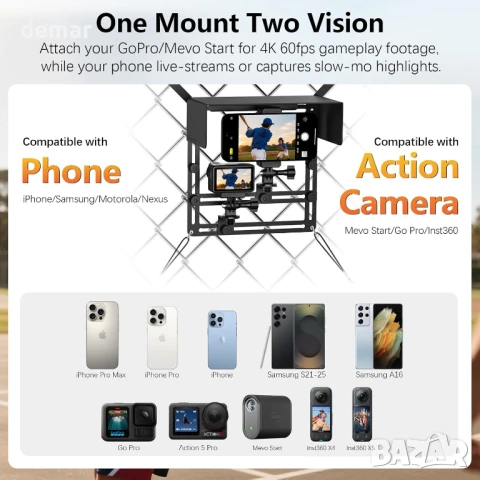 Стойка за телефон и екшън камера с магнитен абажур, комплект за монтаж, снимка 4 - Селфи стикове, аксесоари - 51215509