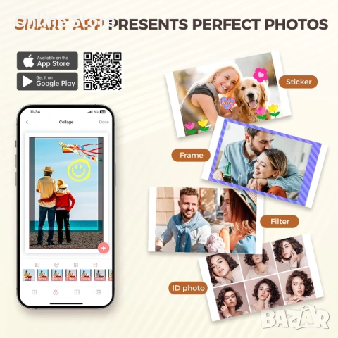 iDPRT фото принтер 4x6 с WiFi – термосублимация, 108 листа и 2 касети, снимка 3 - Принтери, копири, скенери - 54176393