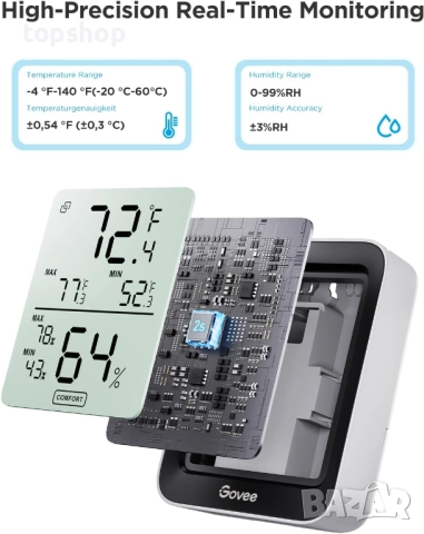 Нов Govee стаен термометър и хигрометър, Bluetooth цифров измервател на влажност на закрито с..., снимка 4 - Друга електроника - 52758414