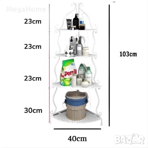 Метална ъглова етажерка рафт стелаж за баня, кухня и дом, снимка 7 - Етажерки - 53137921