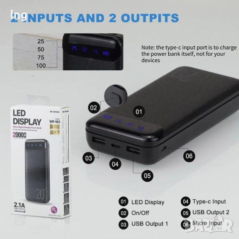 Продавам WEKOME 20000mAh Power Bank 22.5W - Бързо зареждане, снимка 4 - Външни батерии - 51550797