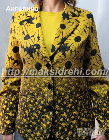 Елегантно дамско сако с подплата черно с жълти слънчогледи., снимка 2 - Сака - 42688744