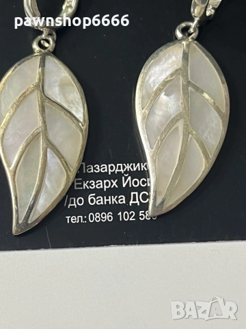 Сребърни обеци със седеф - 925 проба, снимка 2 - Обеци - 52574398